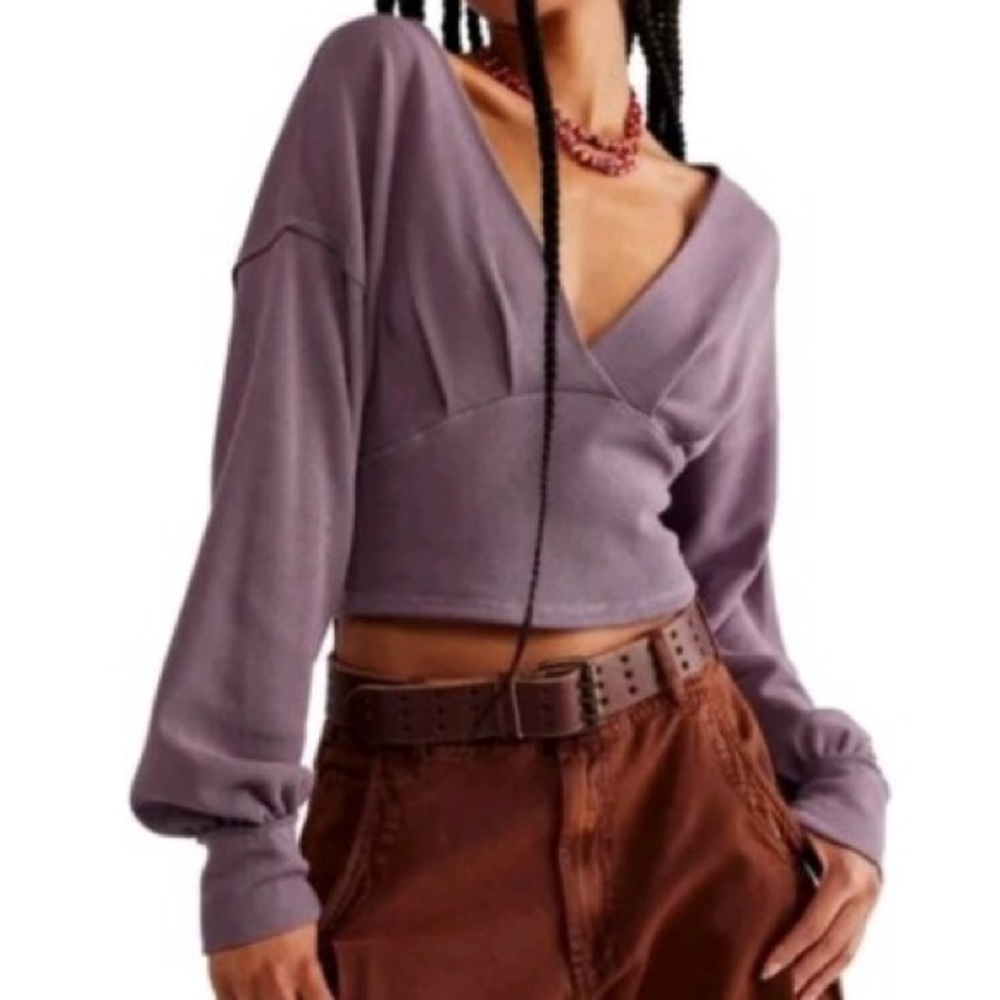 We the Free Purple All Nighter Surplice Waffle Crop Top Size S‎